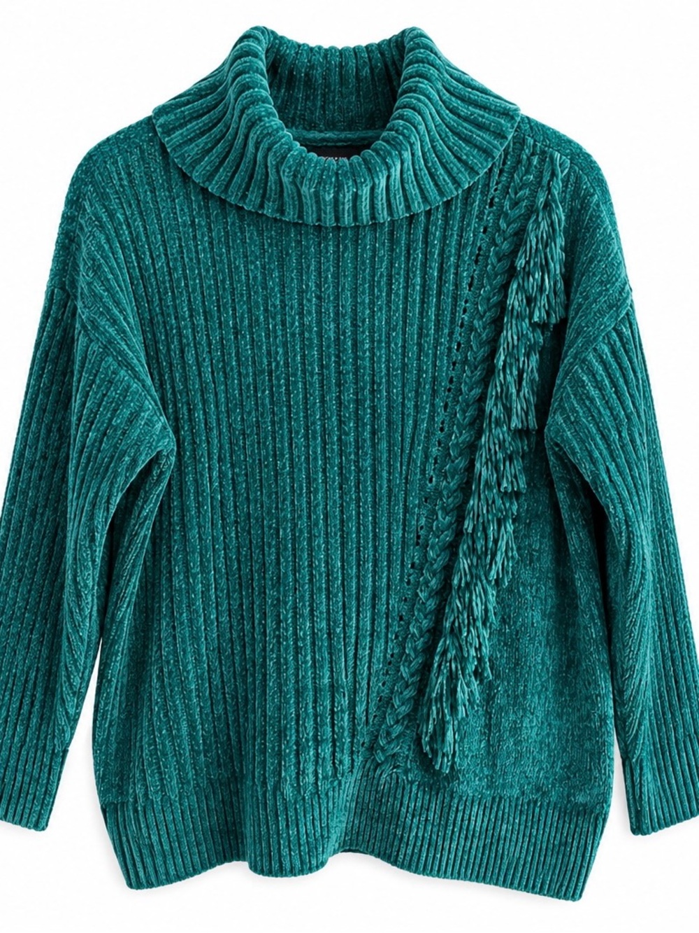 Ruby Rd. Teal Chenille Turtleneck Sweater with Fringe